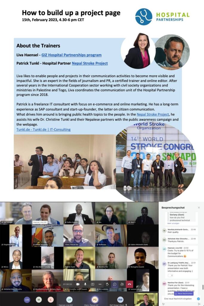 The GIZ Project Website Building Invitation, plus a picture of the participants of the Webinar